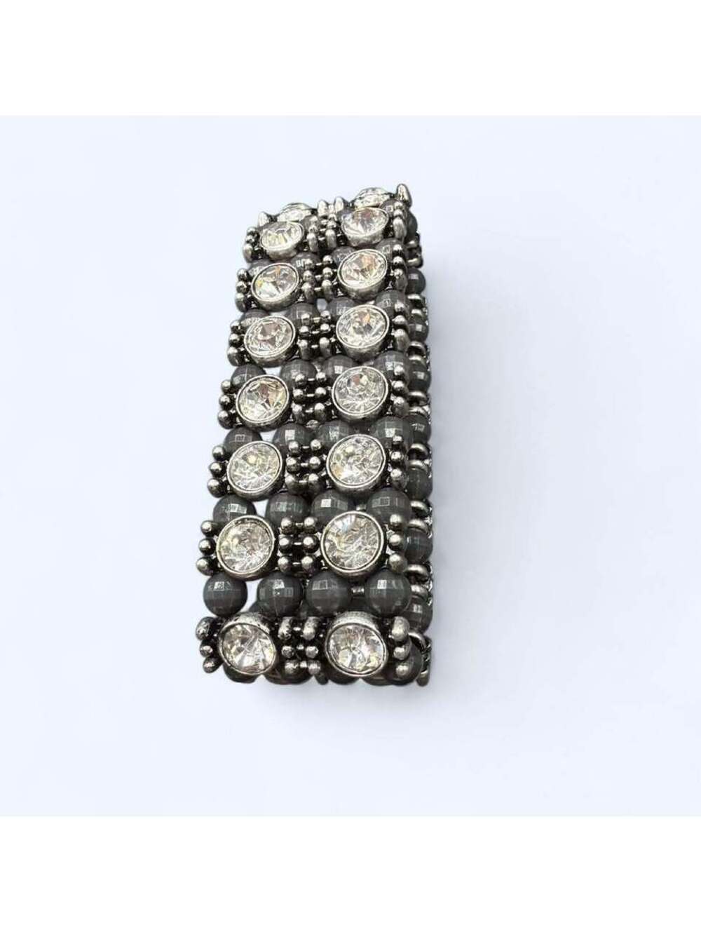 Very high quality Black & silver bracelet with clear crystals